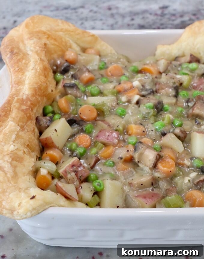 vegetable pot pie in square dish