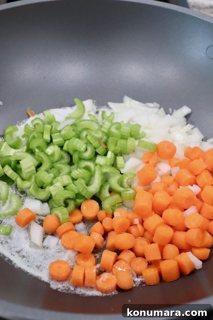 diced carrots, celery and onions in large skillet