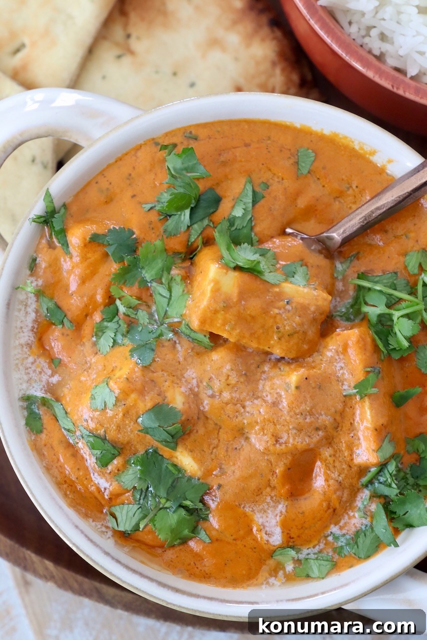 Paneer Makhani: Creamy Indian Butter Paneer Recipe 2 prepared paneer makhani in bowl with spoon