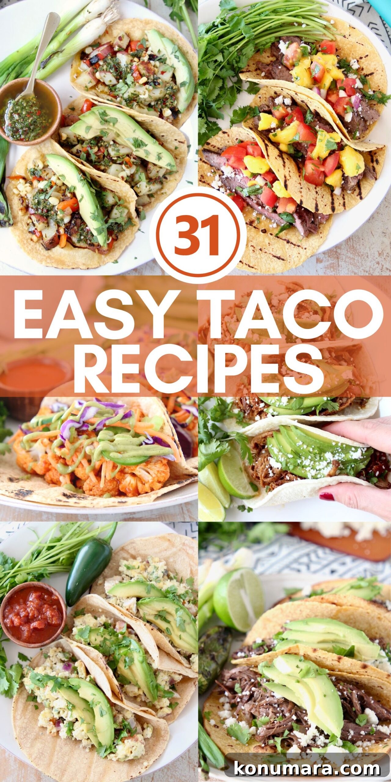 collage of images showing different tacos