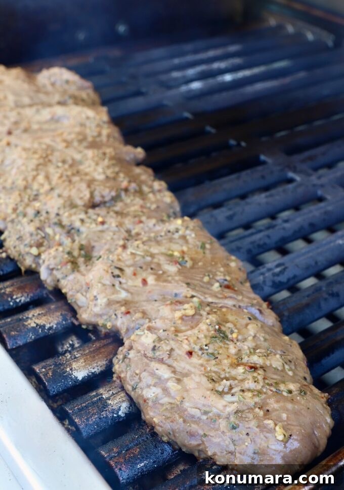 marinated skirt steak on grill