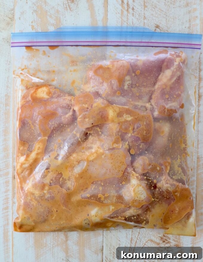boneless chicken thighs in marinade in zipper bag