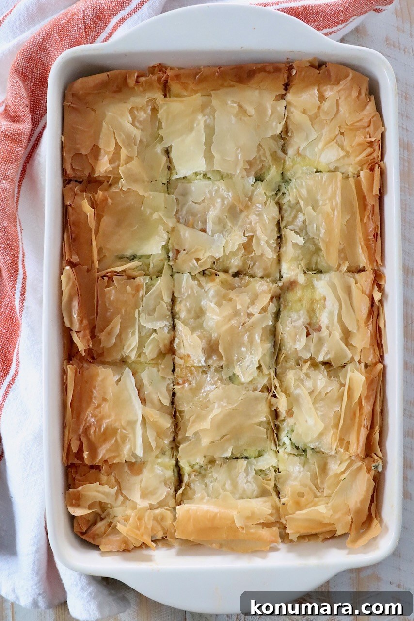 zucchini pie in baking dish cut into slices