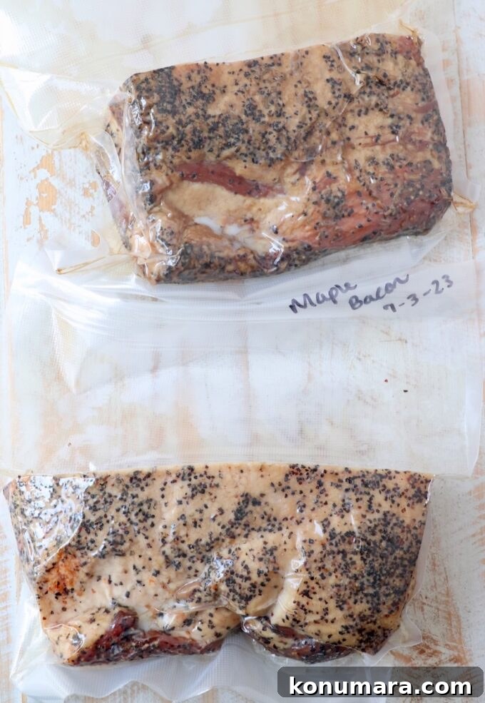 vacuum sealed seasoned bacon in bags