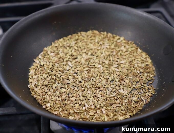 fennel seeds in skillet