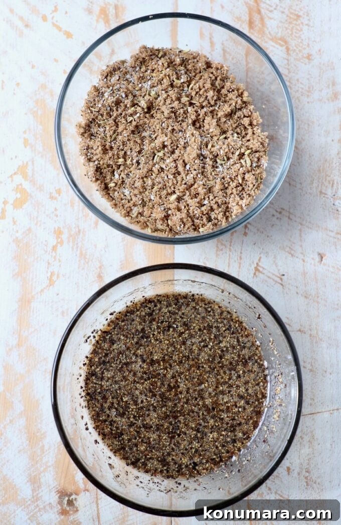 two different spice rubs for homemade bacon in glass bowls