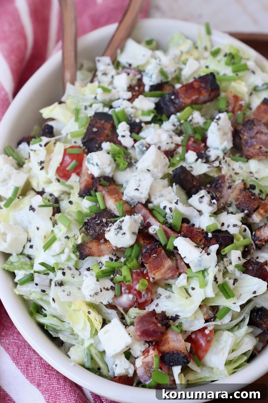 Creamy Blue Cheese Salad Recipe with Tangy Dressing 5 chopped blue cheese bacon salad in oval bowl