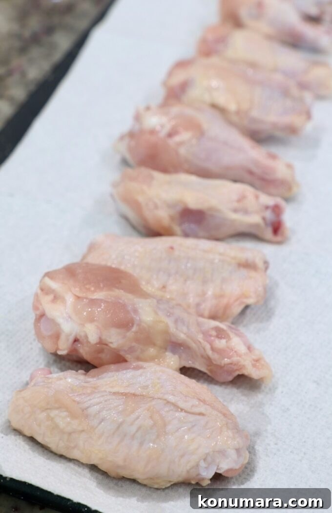 Smoked Chicken Wings: Crispy, Tender and Flavorful 4 raw chicken wings on paper towels