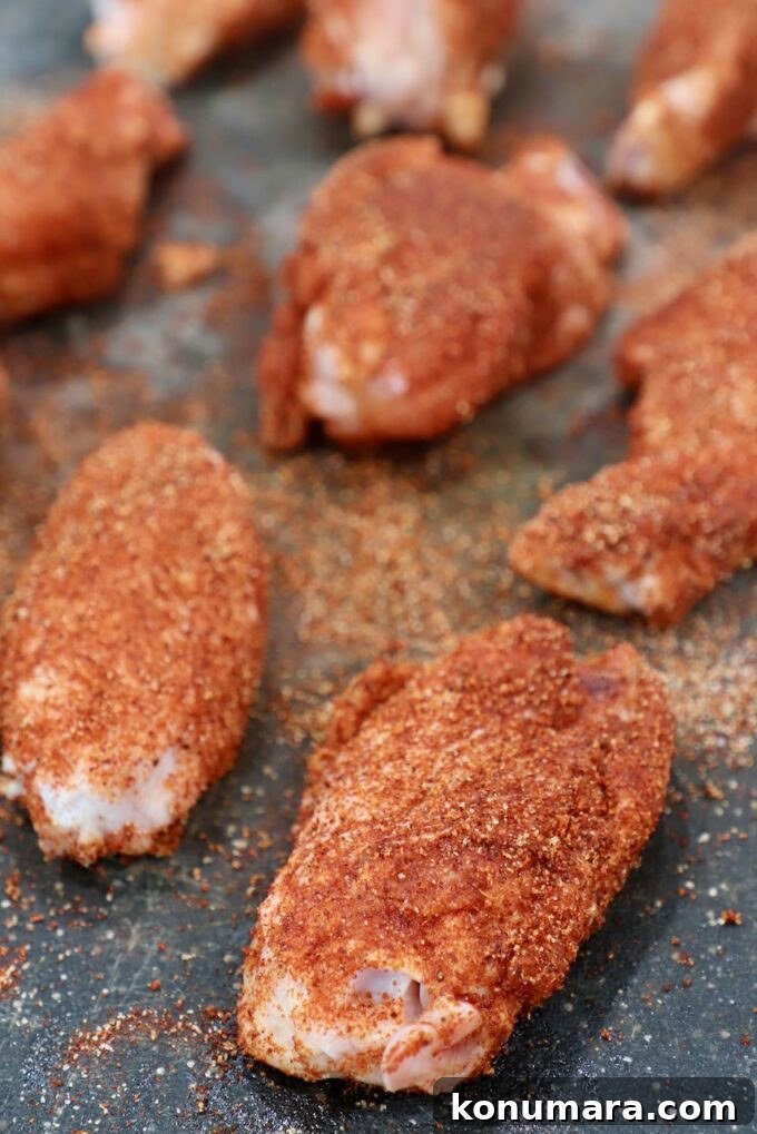 Smoked Chicken Wings: Crispy, Tender and Flavorful 5 seasoned chicken wings on cutting board