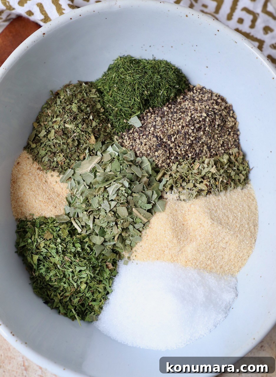 herbs and spices separated in bowl