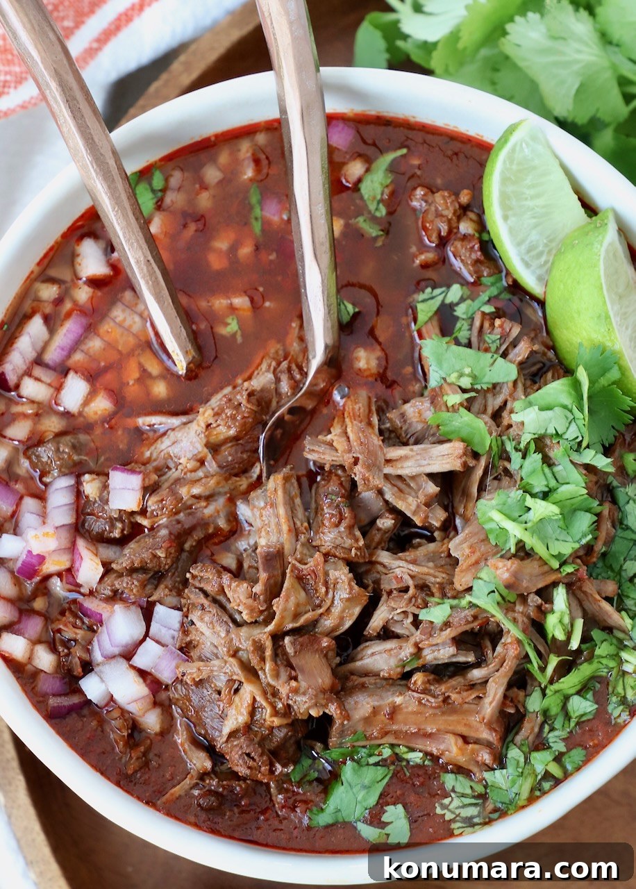 birria in bowl with forks