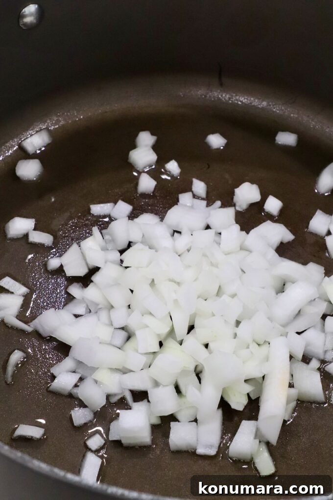 diced onions in large pan
