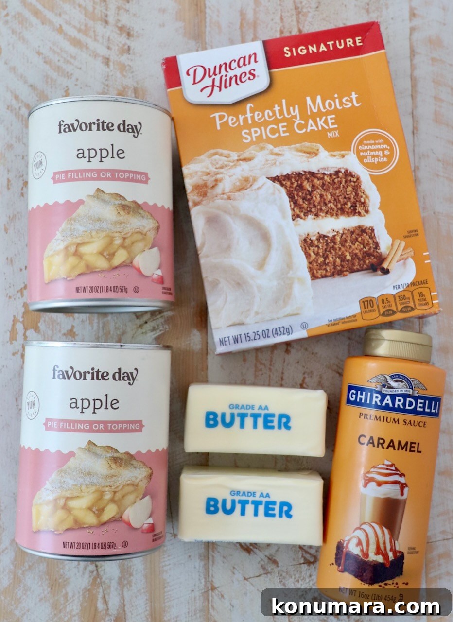 One-Pan Caramel Apple Dump Cake Recipe 3 caramel apple dump cake ingredients