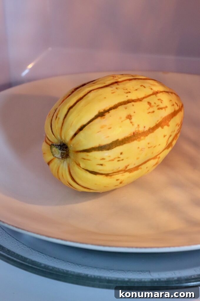 How to Cook Delicata Squash: Roast, Bake and Saute 7 whole delicata squash on plate in microwave