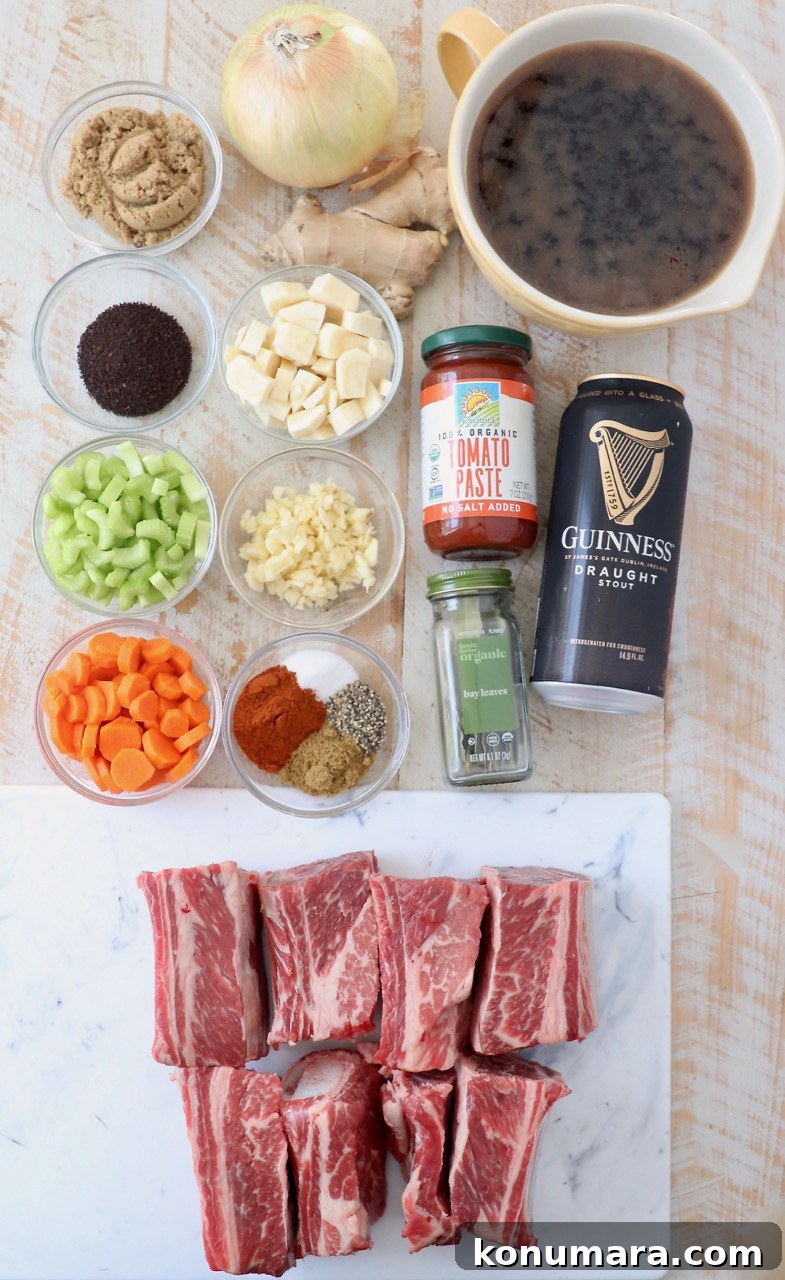 ingredients for Guinness braised short ribs