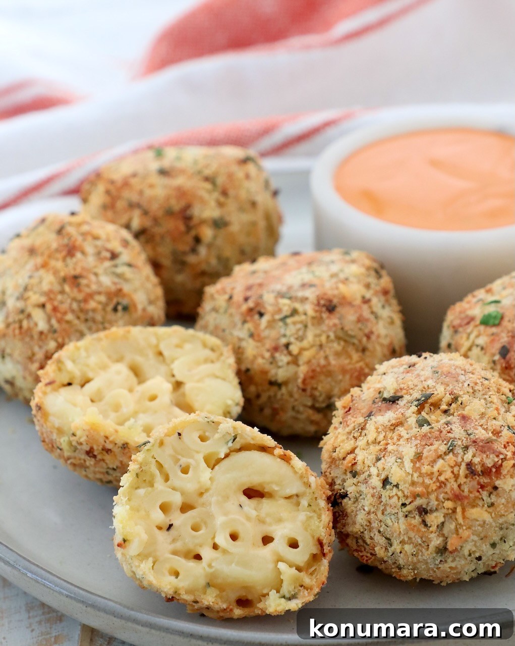 cooked mac and cheese balls on plate