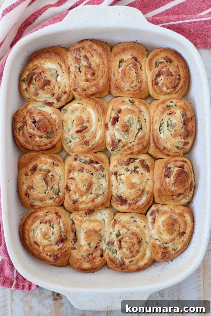 baked cheesy bacon crescent rolls in a casserole dish