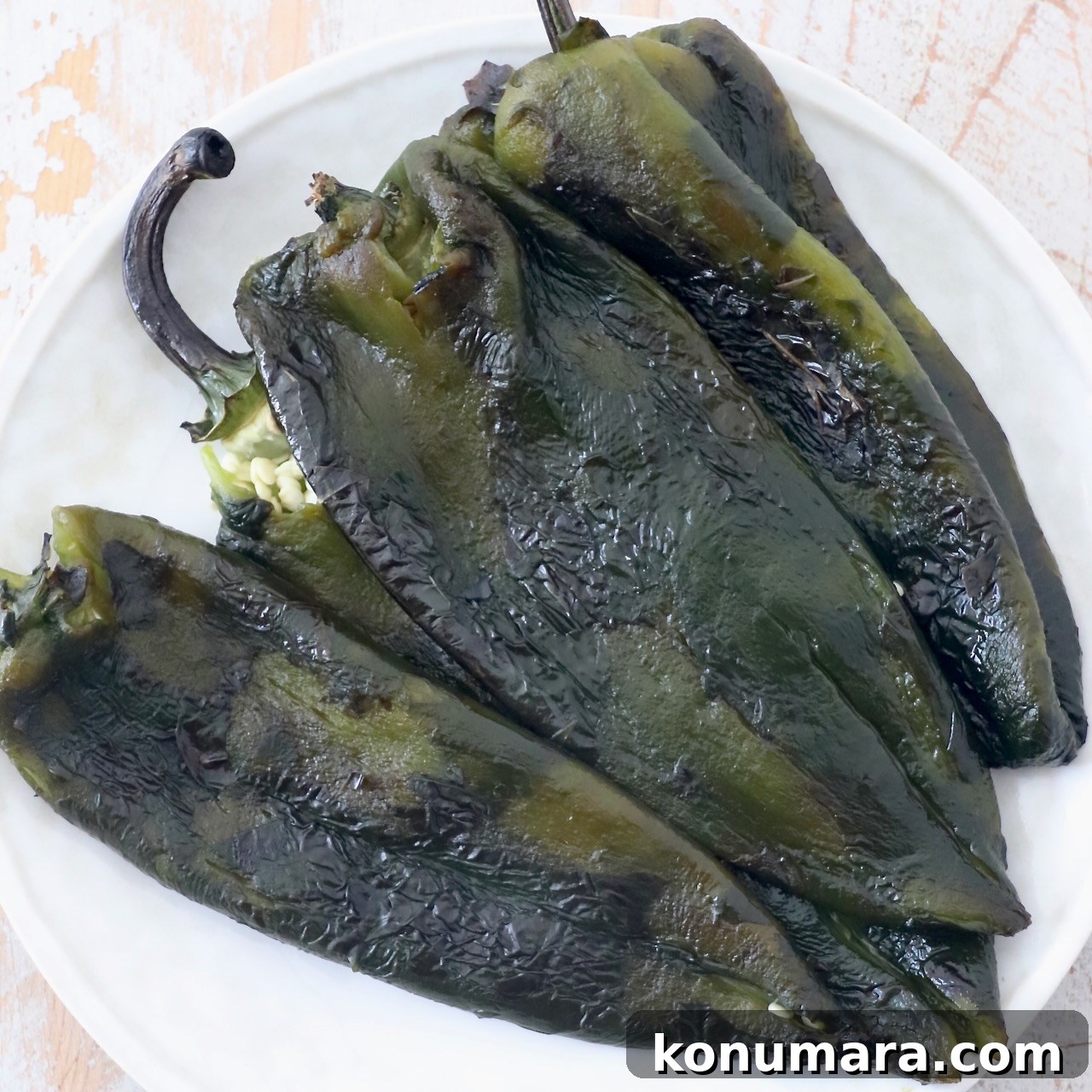 roasted poblano peppers on plate