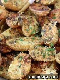 roasted baby potatoes in bowl with fork
