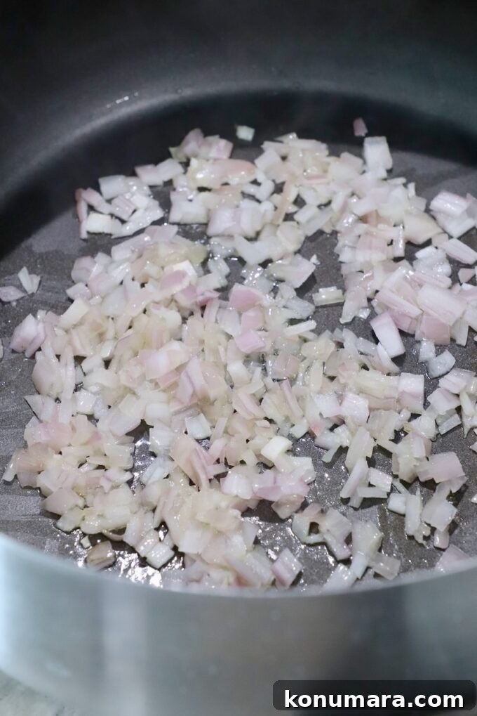 minced shallots in fondue pot