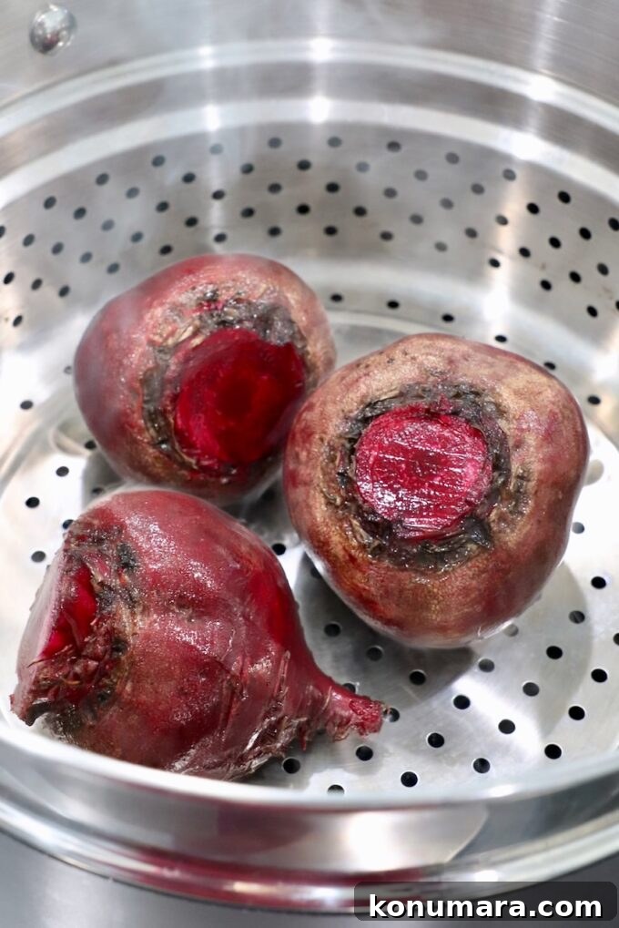 Tangy Pickled Beets Recipe for Vibrant Flavor 4 raw beets in steamer basket