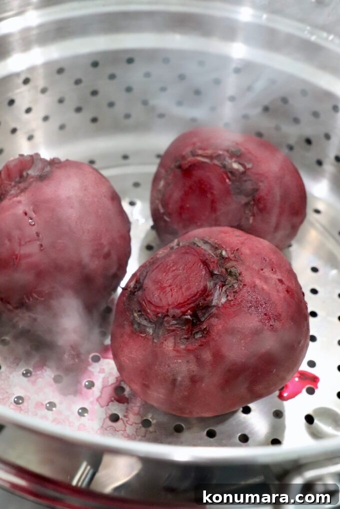 Tangy Pickled Beets Recipe for Vibrant Flavor 5 steamed beets in steamer basket