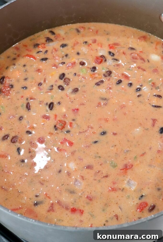 Smoky Southwest Black Bean Soup Recipe 7 black bean soup in a large pot on the stove