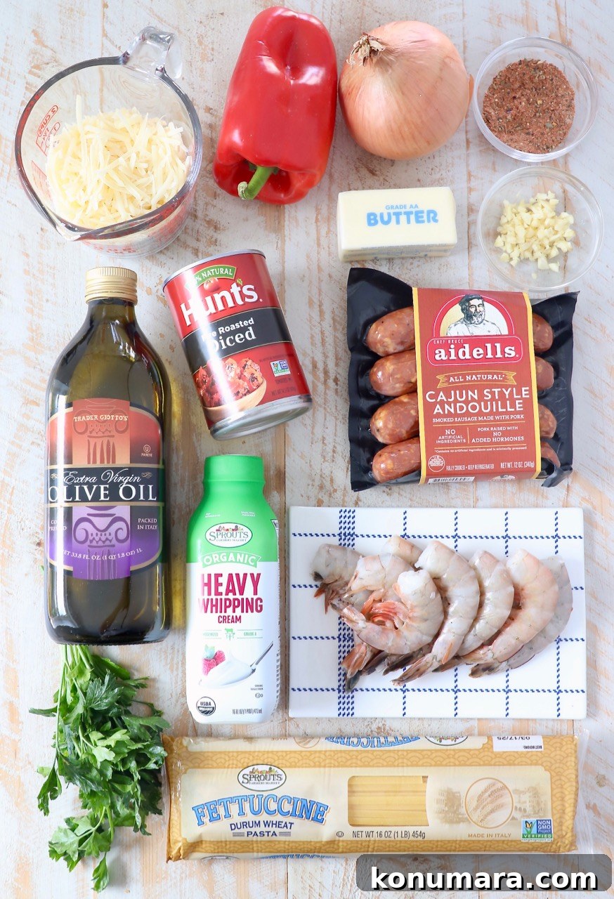 Creamy Cajun Shrimp Pasta with Andouille Sausage 3 ingredients for cajun shrimp pasta