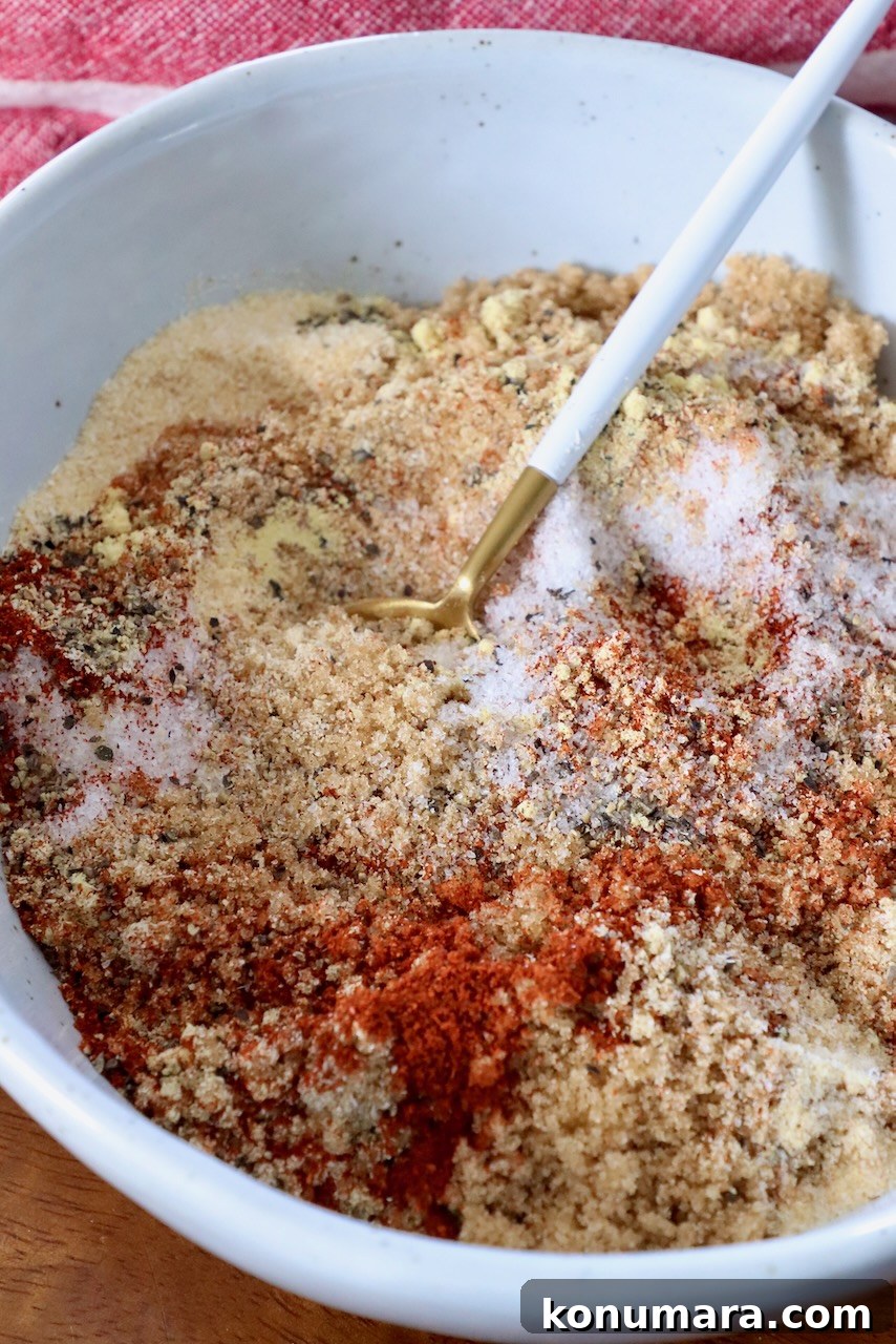Dry Rub for Ribs: Smoky BBQ Spice Blend 2 brown sugar and spices mixed together in a bowl