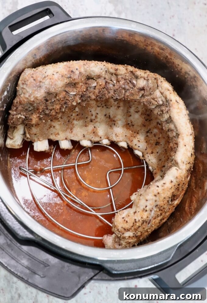 Tender Instant Pot Ribs in 45 Minutes 6 cooked rack of baby back ribs in Instant Pot
