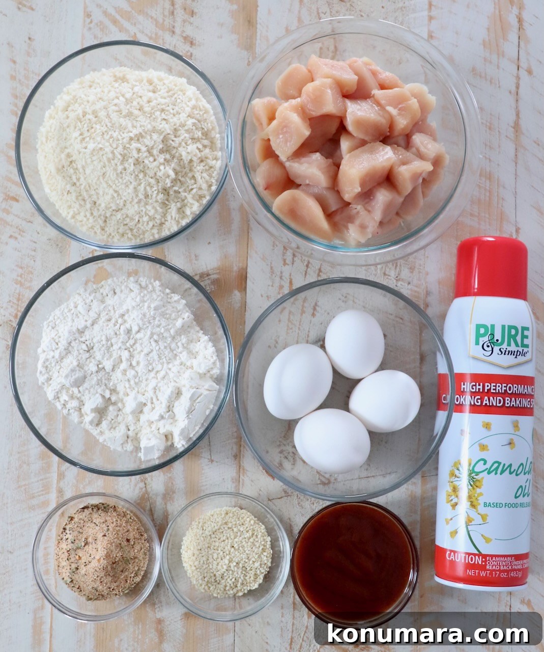 Jack Daniel's BBQ Chicken Strips Recipe 3 ingredients for jack daniels sesame chicken strips recipe on white wood board