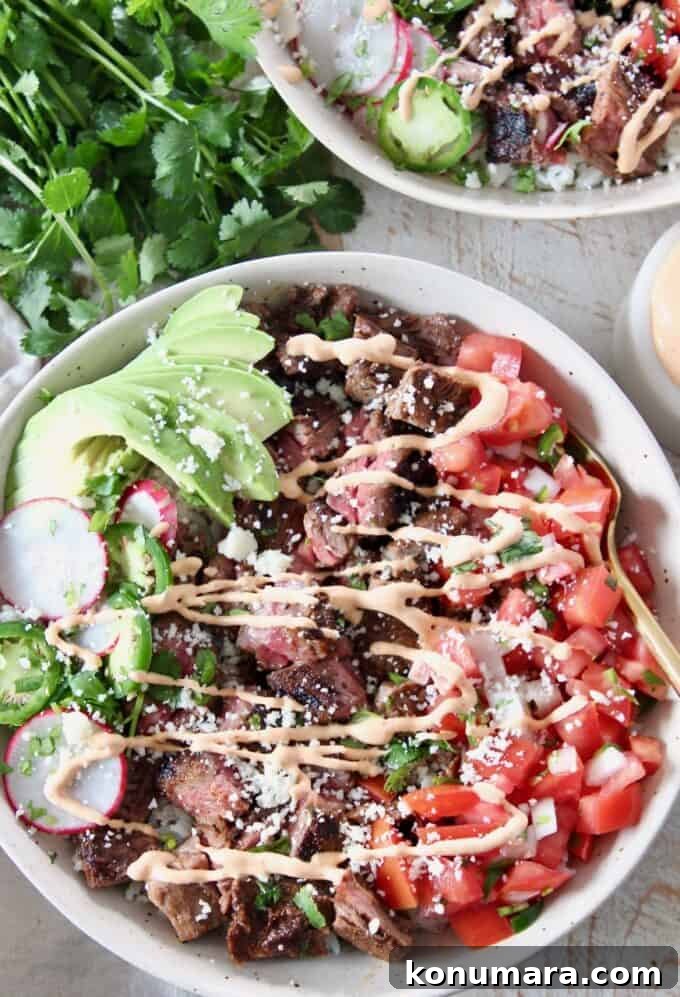 How to Make Smoky Chipotle Sauce for Tacos, Burgers and Dips 6 carne asada bowl with chipotle crema drizzle on top