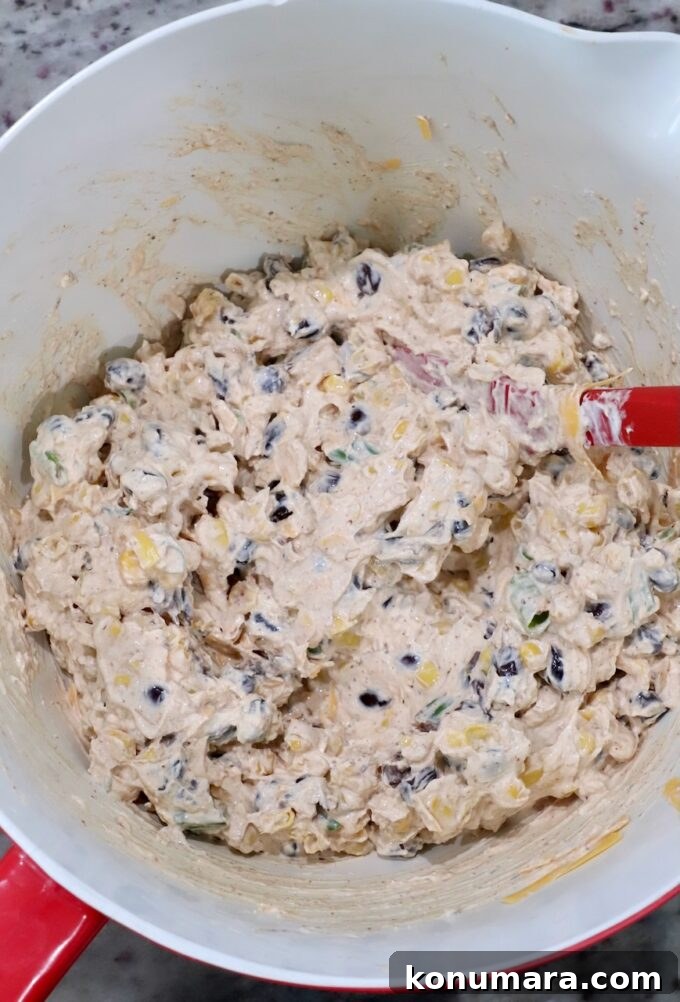 southwest dip in large bowl with spatula