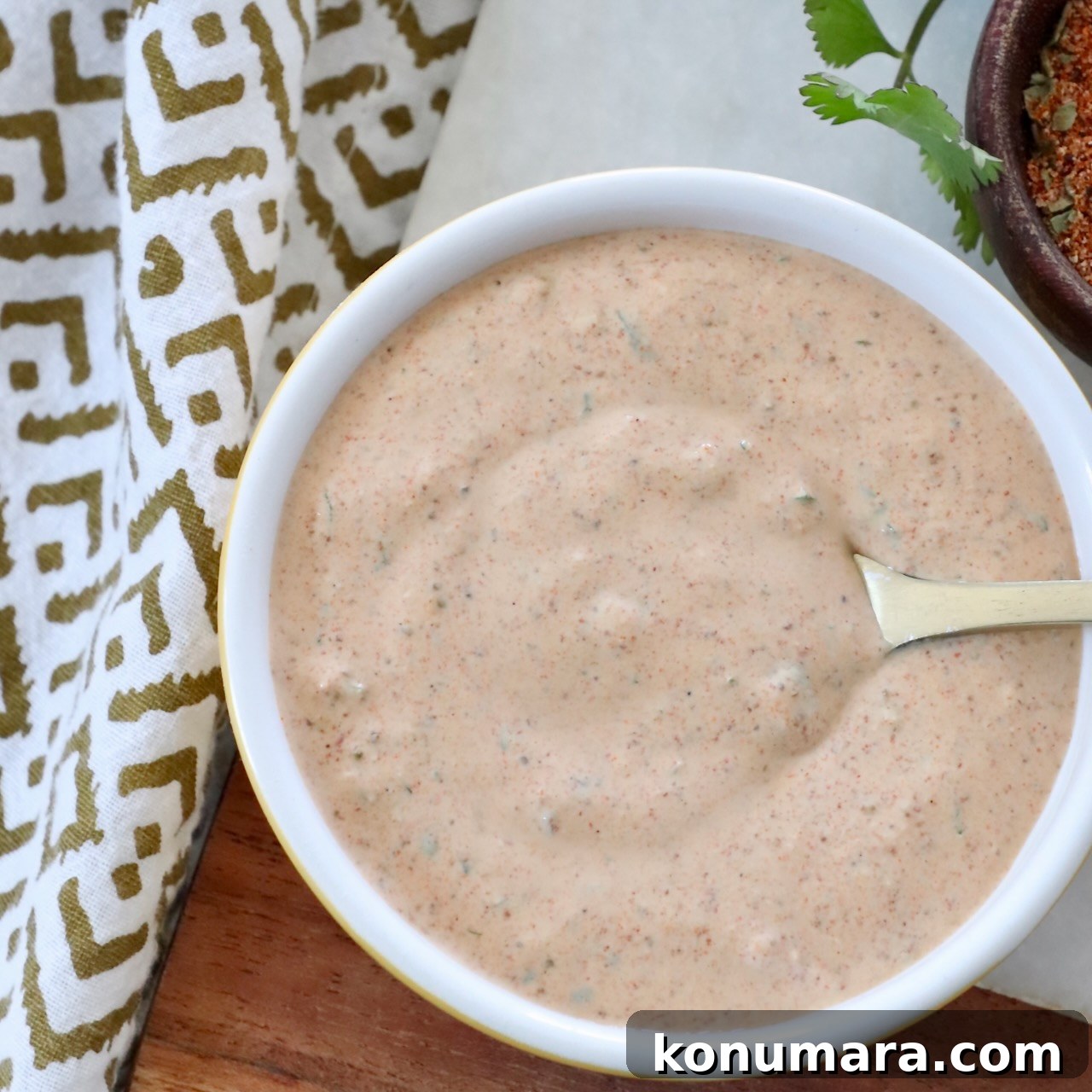 southwest salad dressing in bowl with spoon