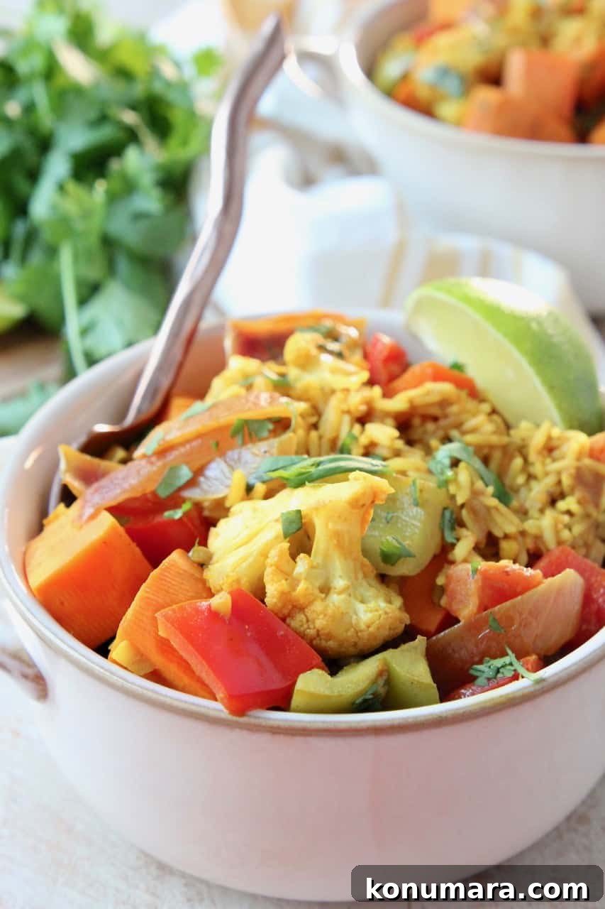 Vegetables and rice with curry sauce in bowl