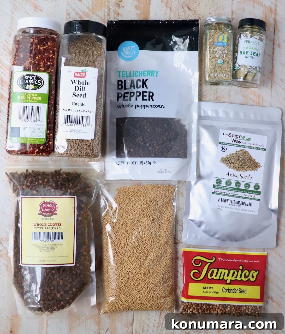 Corned Beef Seasoning Blend Recipe for Classic Flavor 3 ingredients for corned beef seasoning on white wood board