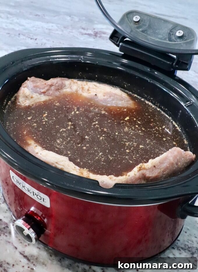 corned beef brisket in crock pot with beef broth