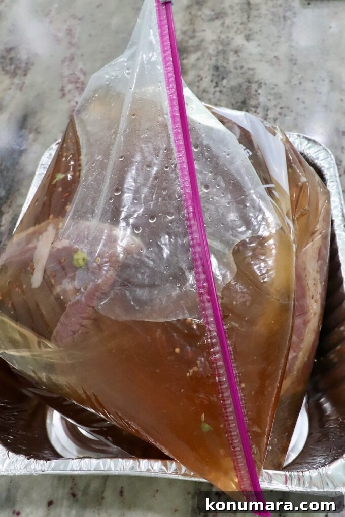 corned beef brining in large zipper bag