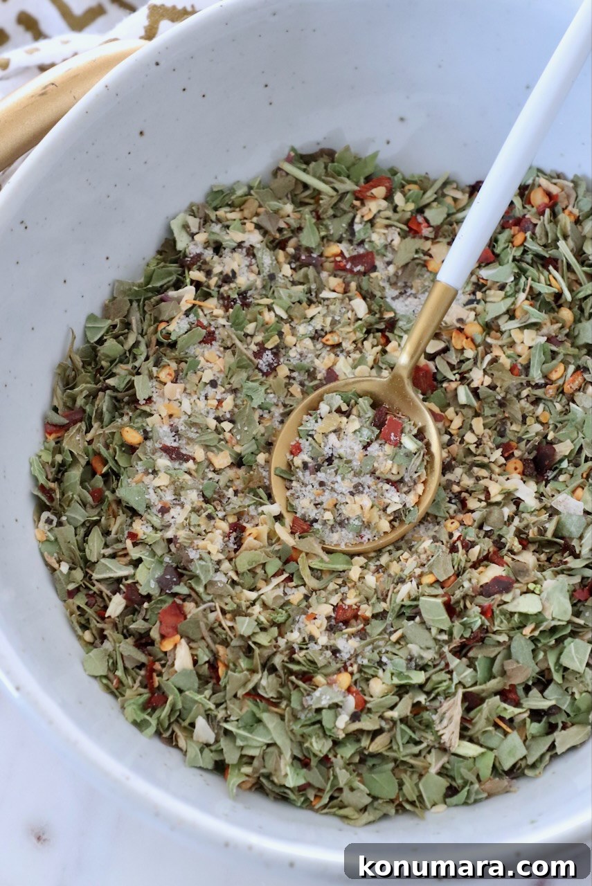 Homemade Italian Dressing Mix Recipe 6 Italian dressing seasoning mix in bowl with spoon