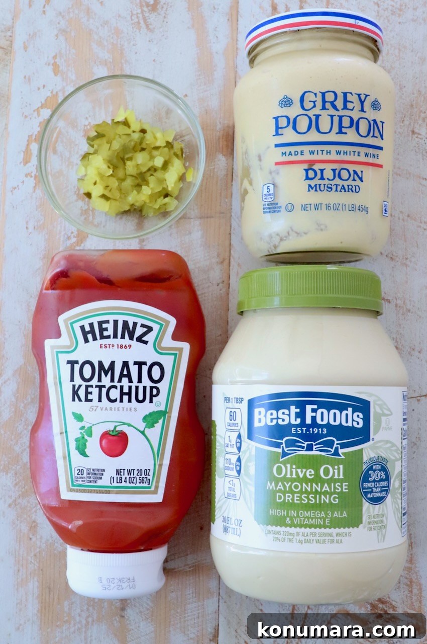 Classic Burger Sauce Recipe for Juicy Homemade Burgers 3 ingredients for burger sauce on white wood board