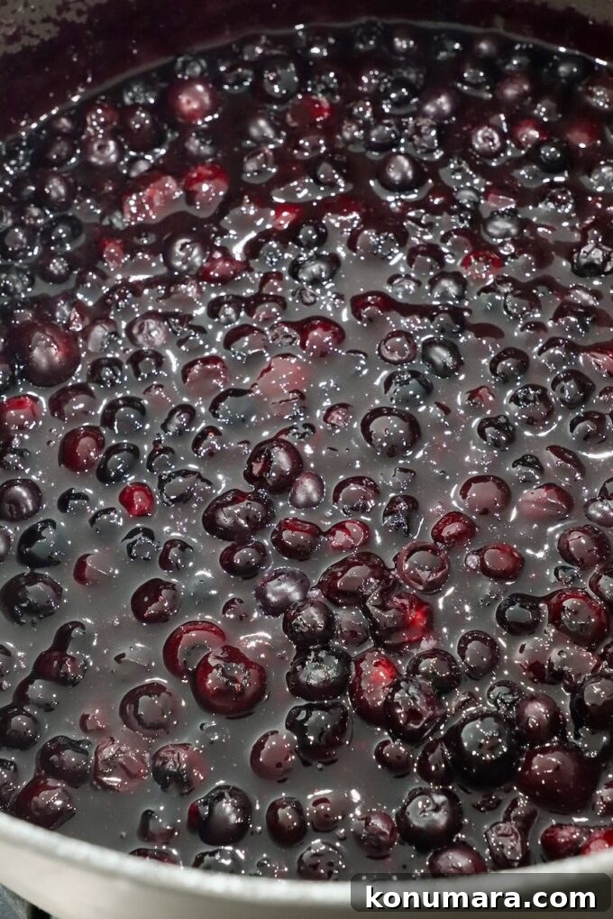 How to Make Homemade Blueberry Pie Filling 7 blueberry pie filling in large pan