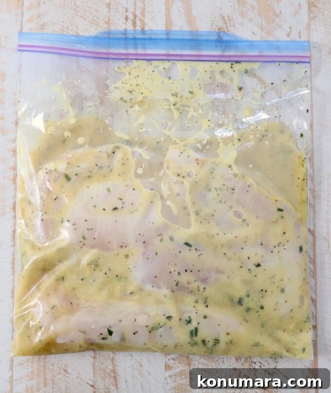 chicken in honey mustard marinade in zipper bag