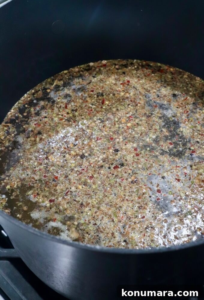 brine for pastrami in pot on the stove