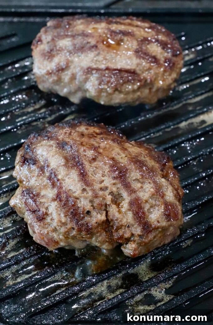 grilled burgers on grill pan