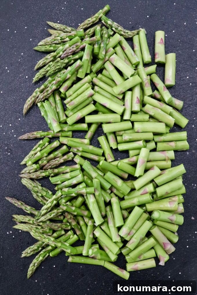 How to Cook Asparagus: Roasted, Grilled, Steamed and Sauteed 9 diced asparagus on cutting board