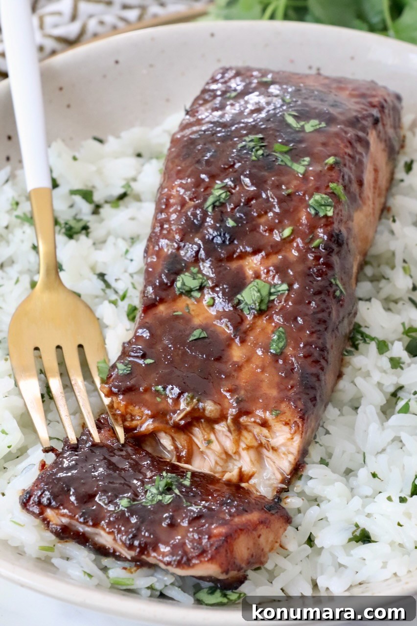 Garlic-Lemon Marinade for Salmon 9 cooked glazed salmon in bowl with rice and fork