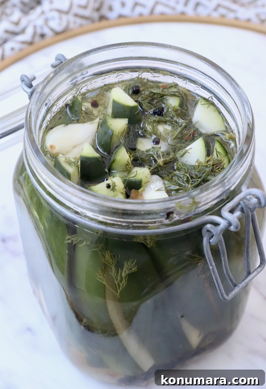 How to Make Homemade Pickles: Classic Refrigerator Recipe 2 pickles in glass jar