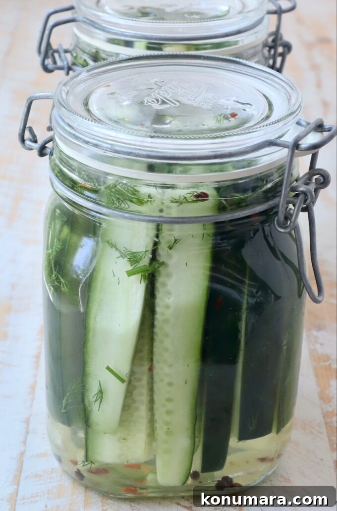 How to Make Homemade Pickles: Classic Refrigerator Recipe 6 homemade pickles in glass jars