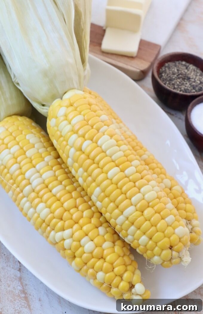 Oven roasted corn on the cob on plate