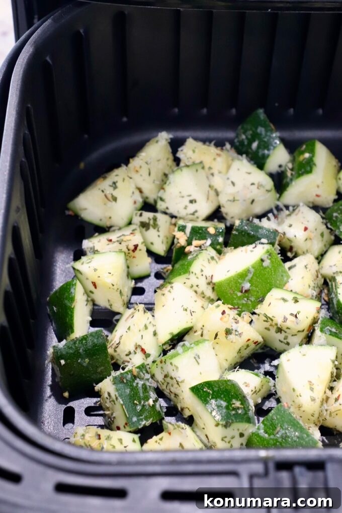 How to Cook Zucchini: Roast, Saute, Grill, Stir-Fry 13 seasoned diced zucchini in air fryer basket